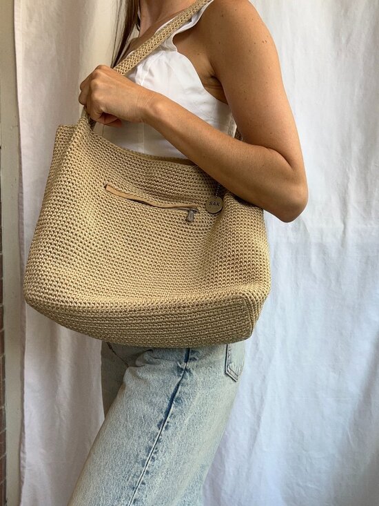 The Sak Handbags - The Sak Original Crochet Tote Bag Beige Woven Shoulder Purse